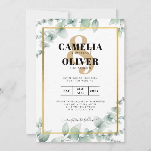 Eucalyptus Leaves WEDDING Greenery GOLD QR CODE Kaart (Voorkant)