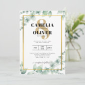 Eucalyptus Leaves WEDDING Greenery GOLD QR CODE Kaart (Staand voorkant)