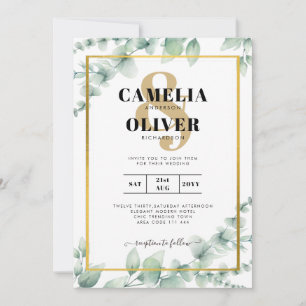 Eucalyptus Leaves WEDDING Greenery GOLD QR CODE Kaart