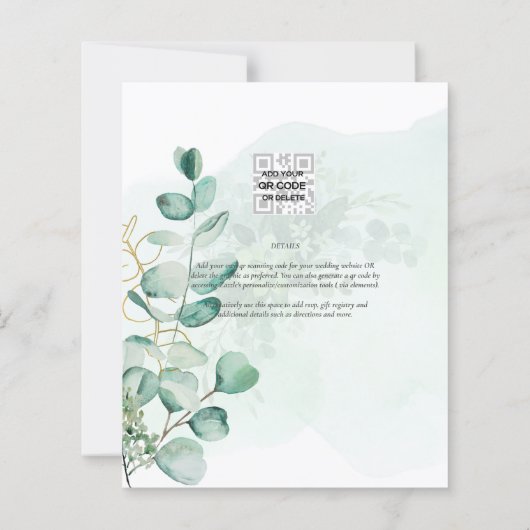 Eucalyptus Leaves Wedding Greenery QR CODE Modern (Achterkant)