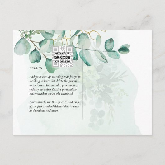 Eucalyptus Leaves Wedding Greenery QR CODE Modern Briefkaart (Achterkant)