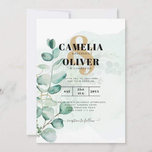 Eucalyptus Leaves Wedding Greenery QR CODE Modern Kaart (Voorkant)
