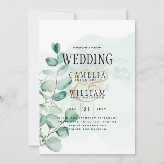 Eucalyptus Leaves Wedding Greenery QR CODE Modern Kaart (Voorkant)