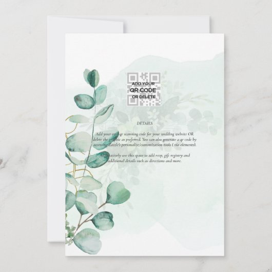 Eucalyptus Leaves Wedding Greenery QR CODE Modern Kaart (Achterkant)