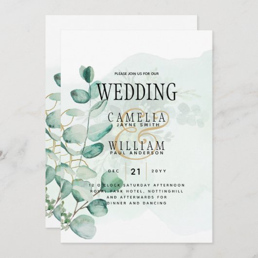 Eucalyptus Leaves Wedding Greenery QR CODE Modern Kaart (Voorkant / Achterkant)