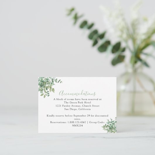 Eucalyptus Leaves Wedding Informatiekaartje (Staand voorkant)