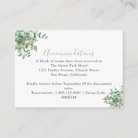 Eucalyptus Leaves Wedding Informatiekaartje (Voorkant)