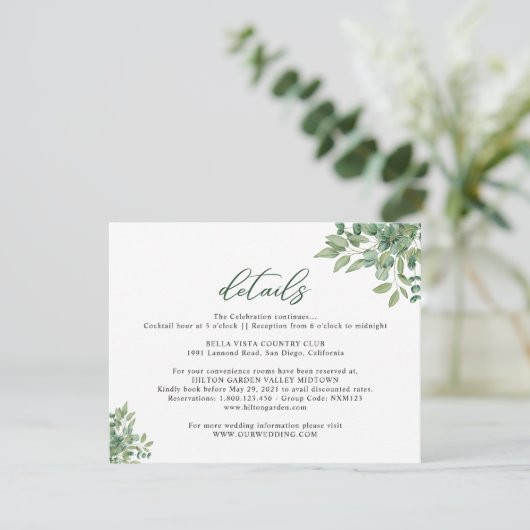 Eucalyptus Leaves Wedding Informatiekaartje (Staand voorkant)