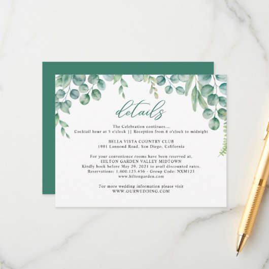 Eucalyptus Leaves Wedding Informatiekaartje (Voorkant / Achterkant in situ)