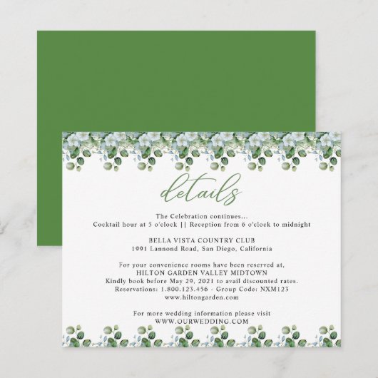 Eucalyptus Leaves Wedding Informatiekaartje (Voorkant / Achterkant)