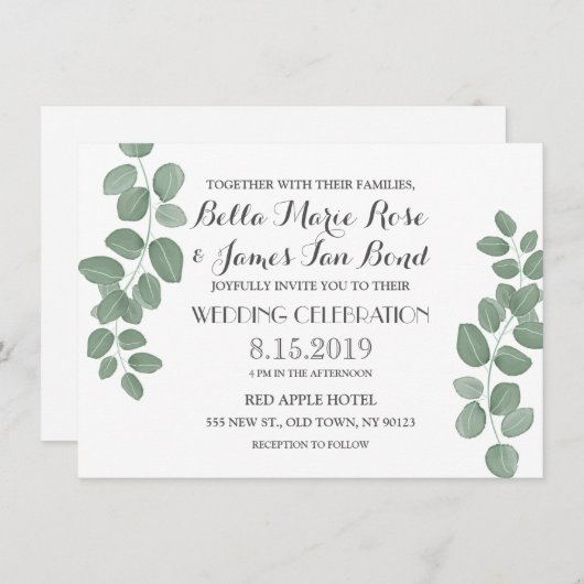 Eucalyptus Leaves Wedding Invitations Kaart (Voorkant / Achterkant)