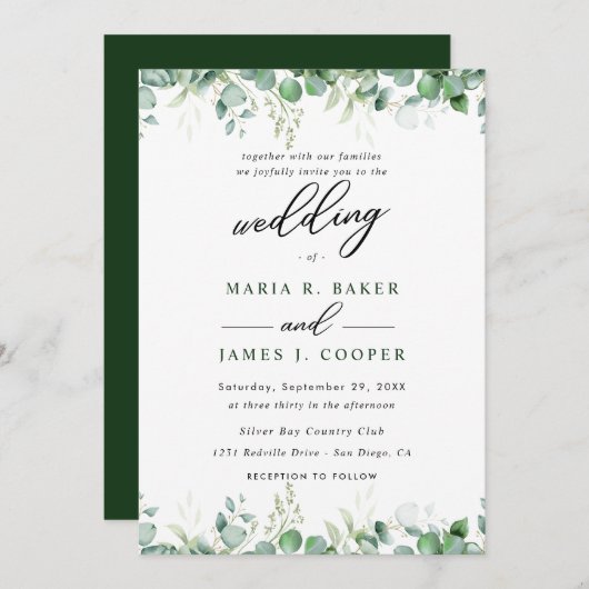 Eucalyptus Leaves Wedding Kaart (Voorkant / Achterkant)