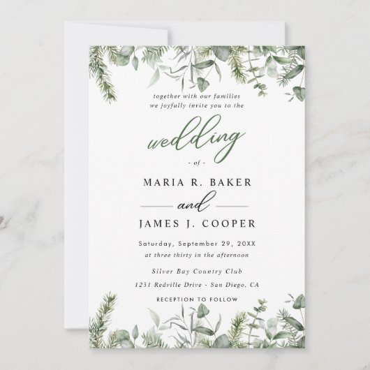 Eucalyptus Leaves Wedding Kaart (Voorkant)