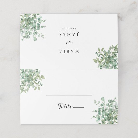 Eucalyptus Leaves Wedding Plaatskaartje (Buitenkant ongevouwen)