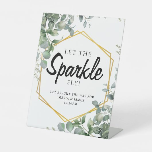 Eucalyptus Leaves Wedding Reclamebord Met Voetstuk (Voorkant)