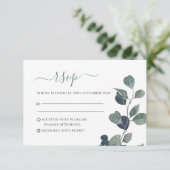 Eucalyptus Leaves Wedding RSVP Kaartje (Staand voorkant)