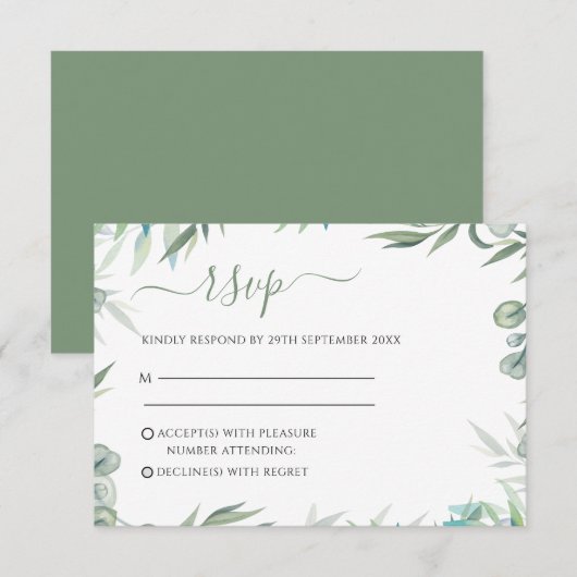 Eucalyptus Leaves Wedding RSVP Kaartje (Voorkant / Achterkant)