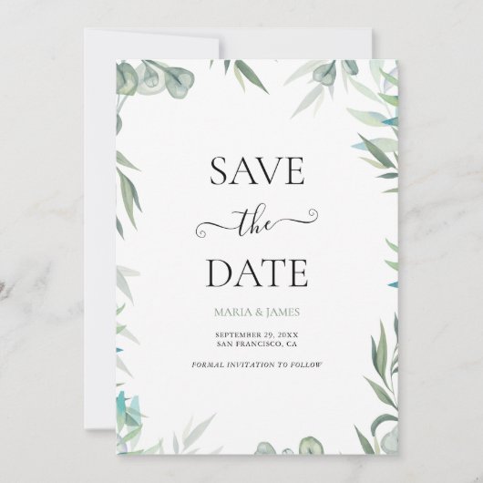 Eucalyptus Leaves Wedding Save The Date (Voorkant)