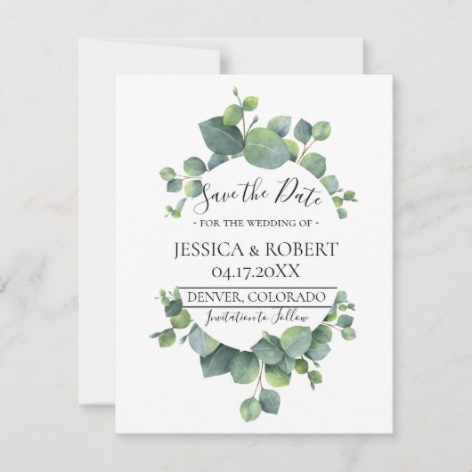 Eucalyptus Leaves Wedding Save the Date (Voorkant)