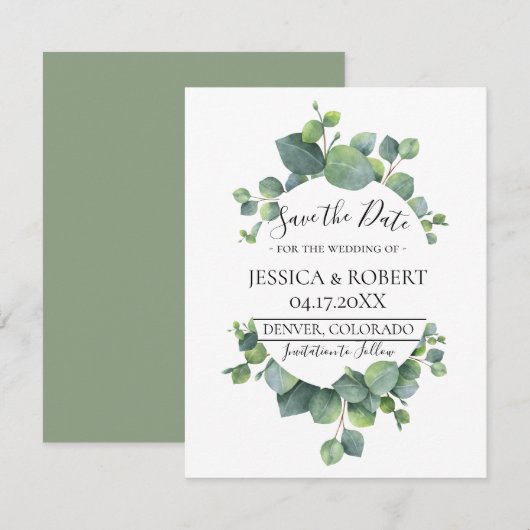 Eucalyptus Leaves Wedding Save the Date (Voorkant / Achterkant)