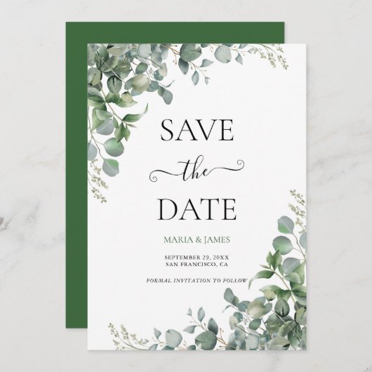 Eucalyptus Leaves Wedding Save The Date (Voorkant / Achterkant)