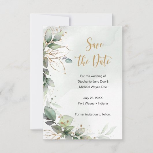 Eucalyptus Leaves Wedding Save the Date (Voorkant)