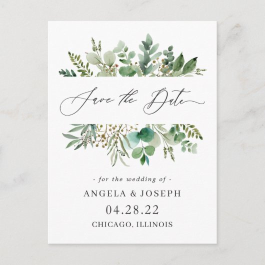 Eucalyptus Leaves Wedding Save the Date Briefkaart (Voorkant)