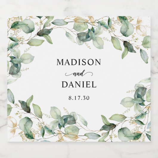 Eucalyptus Leaves Wedding Sparkling Wijnetiket (Enkel label)