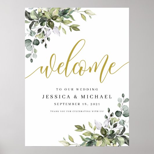 Eucalyptus Leaves Welkom bruiloft Sign Poster (Voorkant)