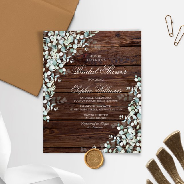 Eucalyptus Leaves & Wood Bridal Shower Invitation (Creator heeft geüpload)