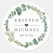 Eucalyptus Leaves Wreatding Wedding Favor Ronde Sticker (Voorkant)