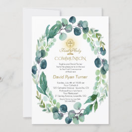 Eucalyptus Leaves Wreater Gold Heilige Communie Kaart