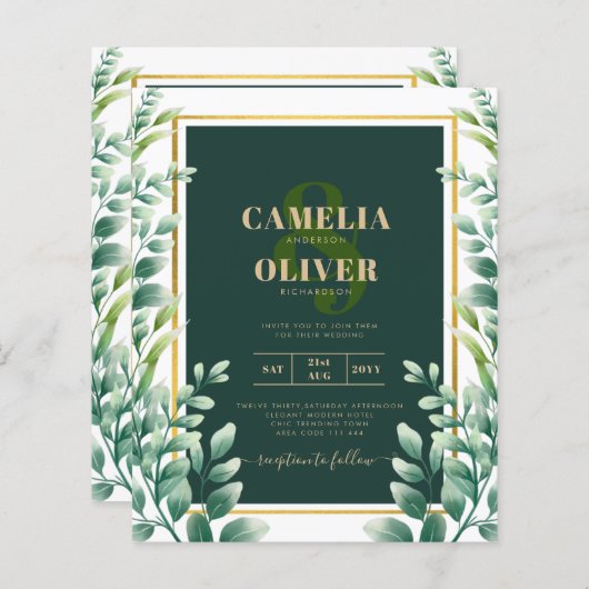 Eucalyptus leest GOLD WEDDING QR CODE INVITE RSVP (Voorkant / Achterkant)