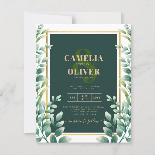 Eucalyptus leest GOLD WEDDING QR CODE INVITE RSVP (Voorkant)