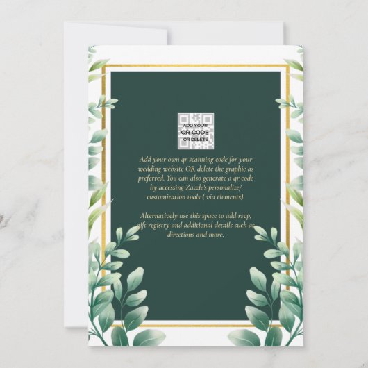 Eucalyptus leest GOLD WEDDING QR CODE INVITE RSVP Kaart (Achterkant)