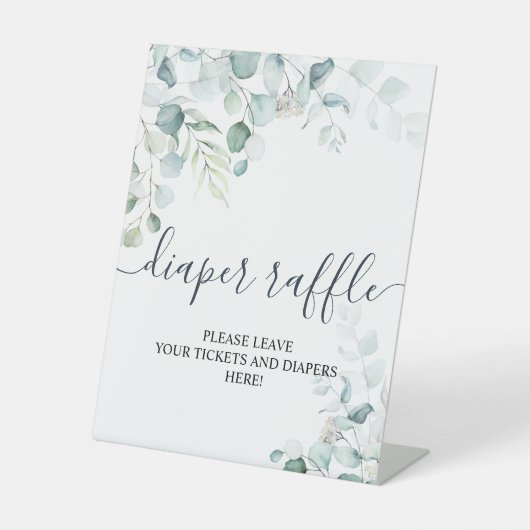 Eucalyptus leest Greenery Diaper Raffle Sign Reclamebord Met Voetstuk (Voorkant)