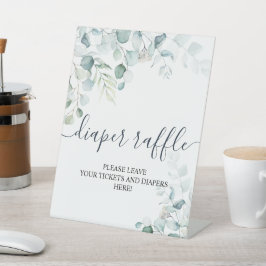 Eucalyptus leest Greenery Diaper Raffle Sign Reclamebord Met Voetstuk