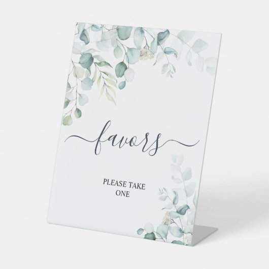 Eucalyptus leest Greenery Shower Favors Sign Reclamebord Met Voetstuk (Voorkant)