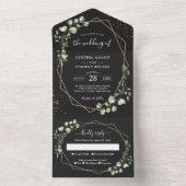 Eucalyptus lekt Geometric Black Gold Weddenschap All In One Uitnodiging (Binnen)
