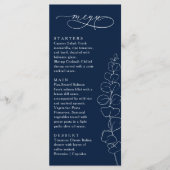 Eucalyptus Lente Navy Blauwe Trouwdiner Menu (Voorkant)