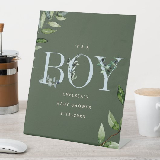 Eucalyptus Lettering Blue Boy Baby shower Welkom Reclamebord Met Voetstuk (Insitu)