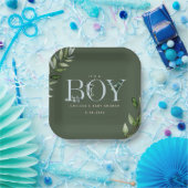 Eucalyptus Lettering Green Blue Boy Baby shower Papieren Bordje (Feest)