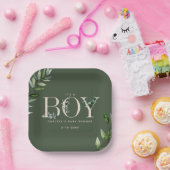 Eucalyptus Lettering Green Boy Baby shower Papieren Bordje (Feest)