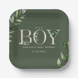 Eucalyptus Lettering Green Boy Baby shower Papieren Bordje