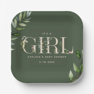 Eucalyptus Lettering Green Girl Baby shower Papieren Bordje