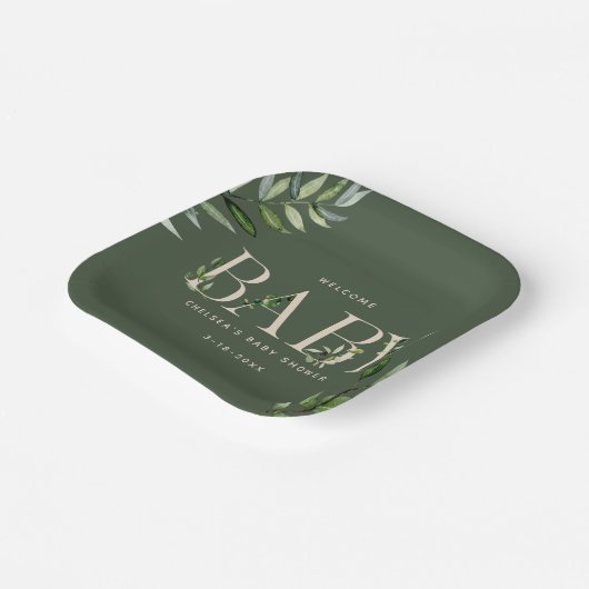 Eucalyptus Lettering Groen neutraal Baby shower Papieren Bordje (Gebogen)