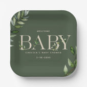 Eucalyptus Lettering Groen neutraal Baby shower Papieren Bordje (Voorkant)