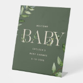 Eucalyptus Lettering Neutraal Baby shower Welkom Reclamebord Met Voetstuk (Voorkant)