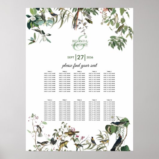 Eucalyptus leveert Greenery Wedding Seding Chart Poster (Voorkant)