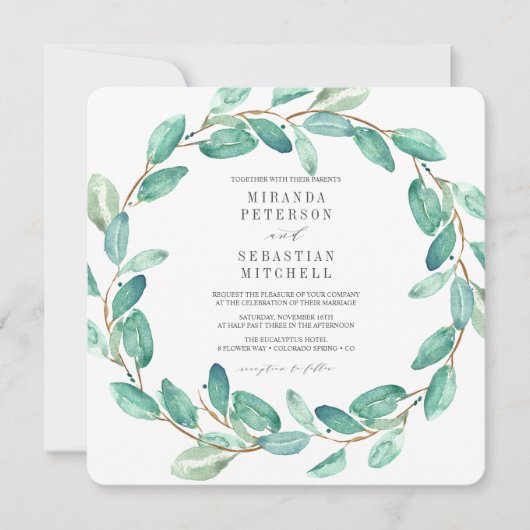 Eucalyptus leves met botanische bruiloft kaart (Voorkant)